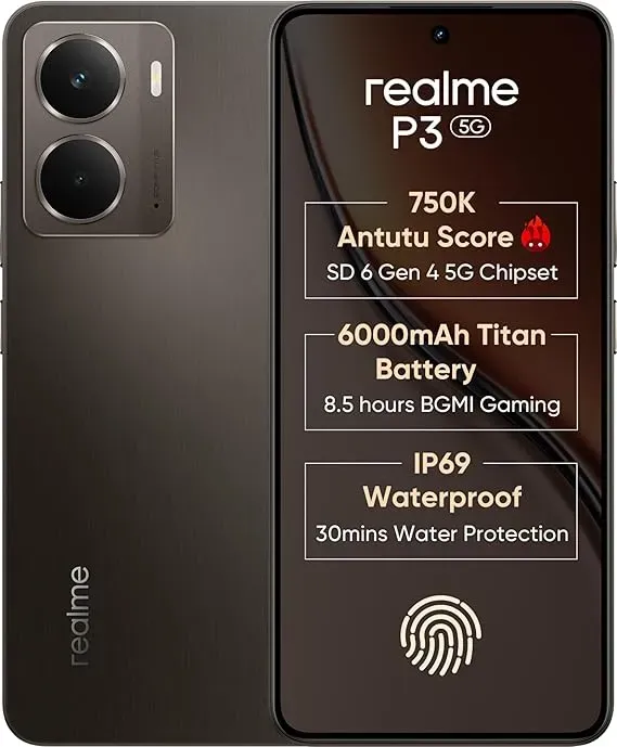 Realme P3 5G with 6.67″ FHD+ 120Hz Amoled Display (8 GB RAM, 128 GB ROM) Comet Grey