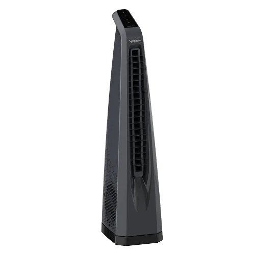Symphony Surround-i High Speed Bladeless Technology Tower Fan for Home With Touchscreen Control Panel, Remote, and Swivel Action (Black)