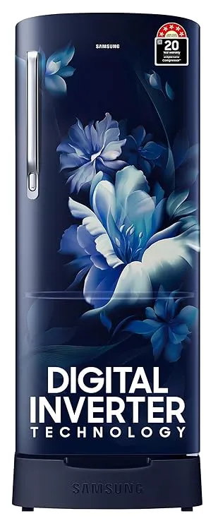 Samsung 183 L Direct Cool Single Door 5 Star Refrigerator with Base Drawer with Digital Inverter (Midnight Blossom Blue, RR20D2825UZ)
