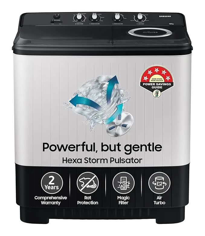 Samsung 10.5 kg, 5 star, Semi-Automatic Top Load Washing Machine (WT10C4260GG/TL, Air Turbo Drying, Light Gray)