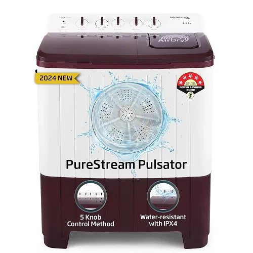 Voltas Beko, 7.5 Kg 5 Star Semi-Automatic Top Loading Washing Machine (WTT75UHA, Burgundy, Air Dry & Pulsator wash technology)