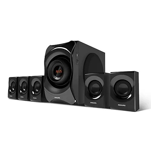 Philips Audio SPA8000B/94 5.1 Channel 120W Multimedia Speaker System with Bluetooth Connectivity, 5X15W Satellite Speakers, USB, LED Display, Robust Design & Matte Finish (Black)
