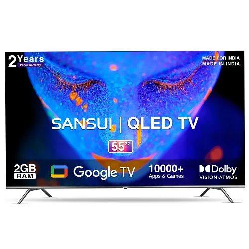 Sansui 140 cm (55 inch) QLED Ultra HD (4K) Smart Google TV IPS Display | Dolby Vision & Atmos | DTS Sound | Zen Panel | Filmmaker Mode (JSW55GSQLED)