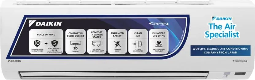 Daikin 1.8 Ton 3 Star Split Inverter AC - White (ATKL60UV16U/RKL60UV16U, Copper Condenser)