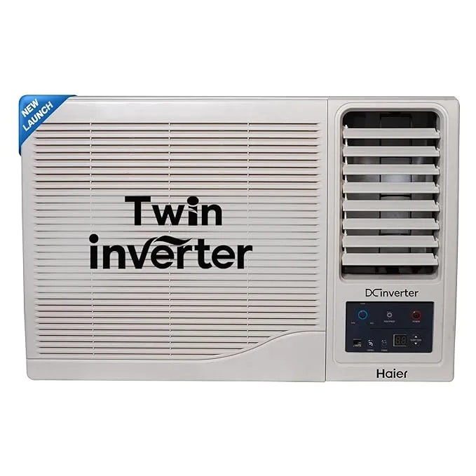 Haier 1.5 Ton 5 Star Twin Inverter Side Flow Window AC (Copper, Turbo Mode, Anti Bacterial Filter, Cools at 54°C Temp, Long Air Throw - HWU18I-AOW5BN-INV)