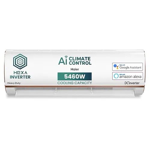 Haier 1.6 Ton 5 Star AI Climate Control Smart Split AC (Copper, Hexa Inverter, HSU19K-PYAIR5BN-INV, White)
