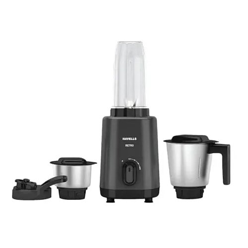 Havells Retro Nutri-Xl 500 Watts 3 Jar Mixer Grinder|21000Rpm| RoHS Complaint | 600Ml Nutri Jar with Sipper Lid | 1L Dry/Wet Grinding Jar