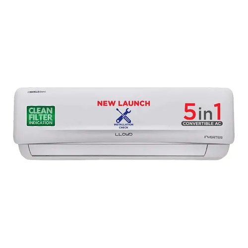 Lloyd 2.0 Ton 3 Star Inverter Split AC (5 in 1 Convertible, Copper, Anti-Viral + PM 2.5 Filter, Anti Corrosion Coating,White with Golden Deco Strip, GLS24I3KWSEM)
