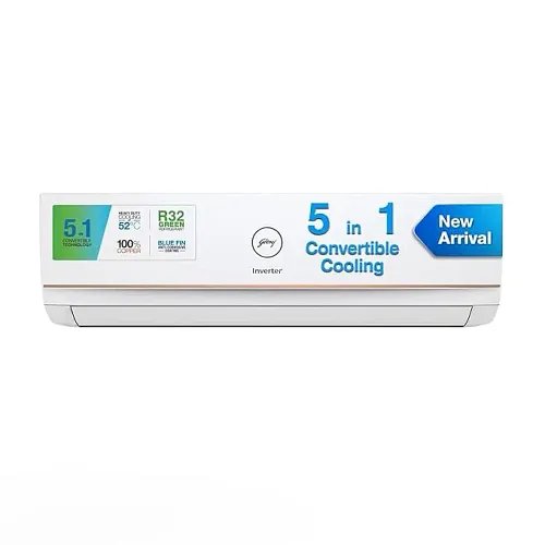 Godrej 5-In-1 Convertible Cooling 1.5 Ton 3 Star Split Inverter Anti-Leak AC - White (AC 1.5T SIC 18DTC3 GWA AL, Copper Condenser)