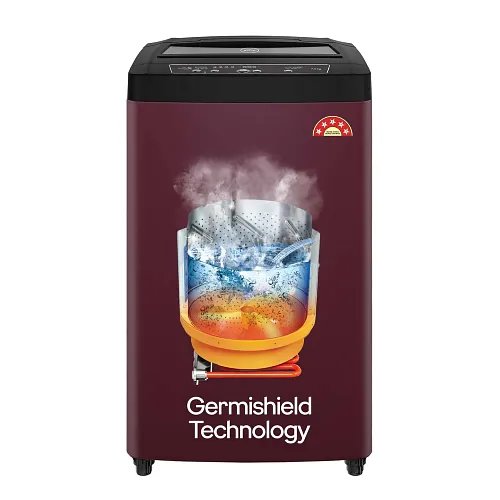 Godrej 7.5 Kg 5 Star Germshield Technology, Steel Drum Fully-Automatic Top Load Washing Machine Appliance In Built Heater (WTEON ADR 75 5.0 PFDTG AURD, Autumn Red)
