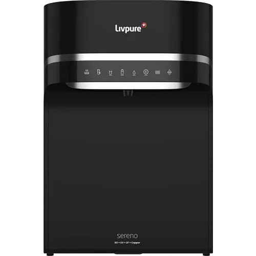 Livpure Sereno-SS RO+UV+UF Water Purifier with Copper & Mineral Technology | 8-Stage Filtration | 5.5L SS Tank | Free Service for 2.5 Years | Filters Included | TDS <1500 | Black