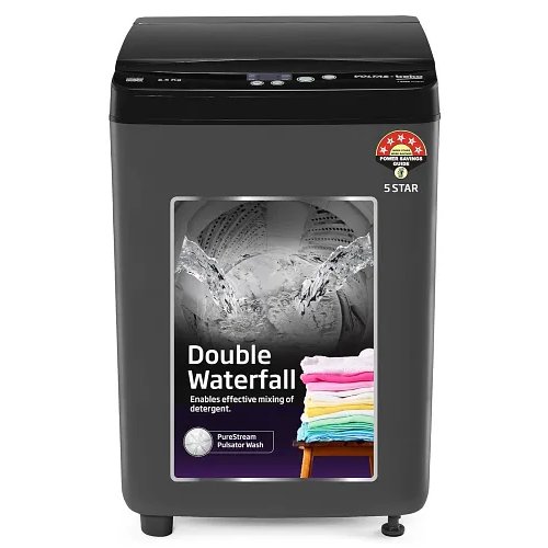 Voltas Beko, A Tata Product 6.5 Kg 5 Star Fully-Automatic Top Loading Washing Machine (WTL6504UEA/OBS2P10 Eco-Series,Dark Grey, Pulsator wash and Double waterfall technology)