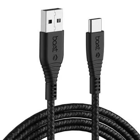boAt Type C A325, 150 cm (1.5 m) length, 3A Rapid Charging, 480 mbps Data Sync, 10000+ Bends Lifespan, Braided cable, Universal Compatible with All Type-C Devices, Black