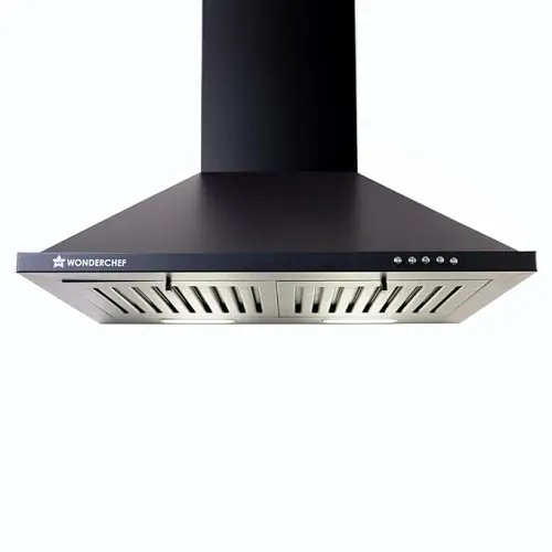 Wonderchef Power Elite Chimney | 60cm |1050 m3/hr| Baffle Filter | 3 Speed Push Button Controls | Powerful Suction | Low Noise| 7 Year Warranty | Black