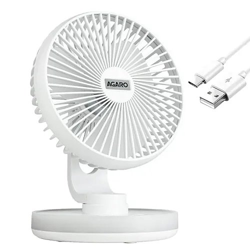 AGARO Alpha Desktop Fan with Light, 6 Inches, 4 Speeds, Oscillating Table Fan, Brushless Motor, Wide Angle Adjustment, USB Rechargeable, Ultra Quiet, Personal Mini Fan for Home Office Bedroom, White
