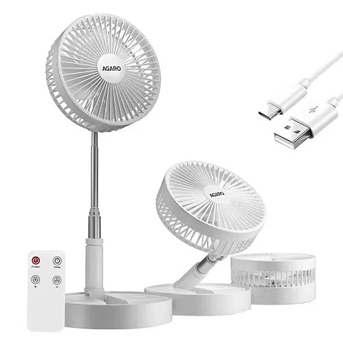AGARO Grand Foldable Stand Fan With Remote Control, Rechargeable Battery Operated with 1 Year Warranty 6 mm Pedestal Fan (White | Pack of 1)
