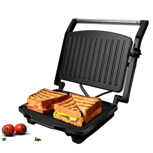 AGARO Royal Grill Sandwich Maker, Non Stick Coated Grill Plates, Stainless Steel Body, Oil Collector Tray, 1000W, 90 Degrees Floating Hinges, Panini/Grill/Toast (Black)