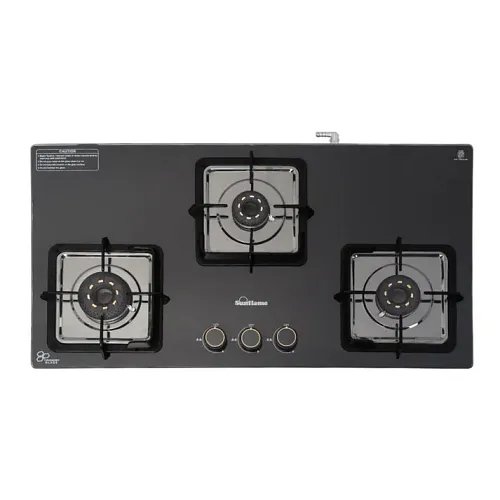 Sunflame 3 Burner Ultra-Slim Countertop Hob 80 cm Wide | Italian SABAF Valve | 5-Year Glasstop, Burners & Valve Coverage by Sunflame | Forged Brass Burners | Sturdy Pan Support with Flame Guard |Black