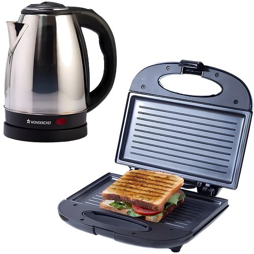 Wonderchef Prato Plus Griller & Crescent Electric Kettle (1.8 L, Black, Silver)