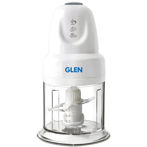 Glen Electric Vegetable Chopper, 2 Stainless Steel Blade, Whisking Disc 0.5 Litres Bowl, 200W - White (4043 Turbo)
