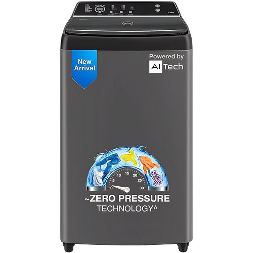 Godrej 7.5 Kg 5 Star Zero Pressure Technology Fully-Automatic Top Loading Washing Machine With 26 Customisable Wash programs (WTEON VLVT 75 5.0 FDTN SVGZ, Silver Glaze)