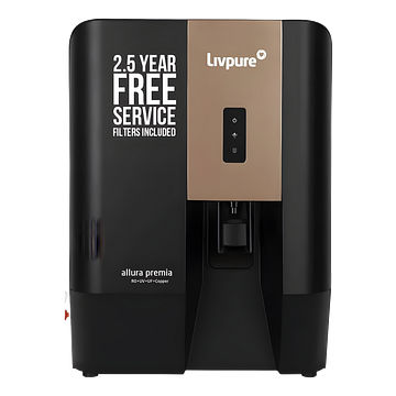 Livpure Allura Premia Water Purifier| No Service Cost for 2.5 Years - Filters Included | 10 Stage Advanced Purification | RO+UV+UF+Copper+Alk+Mineraliser| In Tank UV Sterilisation| 7 Ltr|