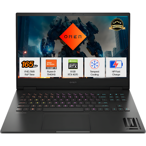 HP (Smartchoice Omen AMD Ryzen 7 7840Hs/16.1"(40.9cm) AI Gaming Laptop 7Ms Response Time(8gb RTX 4060/16GB DDR5/SSD,1TB) FHD,IPS,165Hz,300Nits(win11,Black,2.32kg),Xd0020Ax