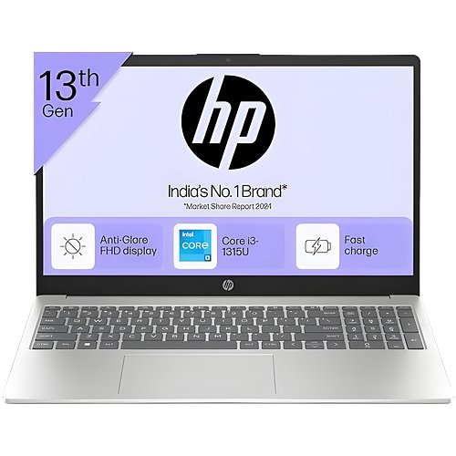 HP 15, 13th Gen Intel Core i3-1315U Laptop (8GB DDR4, 512GB SSD) Anti-Glare, Micro-Edge, 15.6"/39.6cm, FHD, Win 11, MSO 21, Silver, 1.59kg, Intel UHD Graphics, 1080p FHD Camera, 15-fd0006TU/fd0186tu
