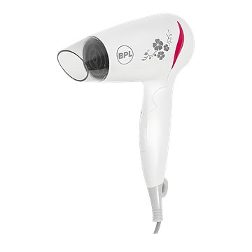 BPL 1200W Foldable Hair Dryer with Ionic Air Function For Fast Dry and Silky Hair, 3 Temperature Settings, Overheat Protection, Detachable Concentrator, 2 Years Warranty, White and Pink (BHDFI00312)