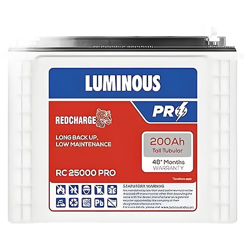 Luminous Red Charge RC 25000 PRO 200Ah 12V Tall Tubular Inverter Battery for Home, Office & Shops | Long Backup | Minimum Maintenance | Durable & Reliable | Easy Installation | 48M Warranty