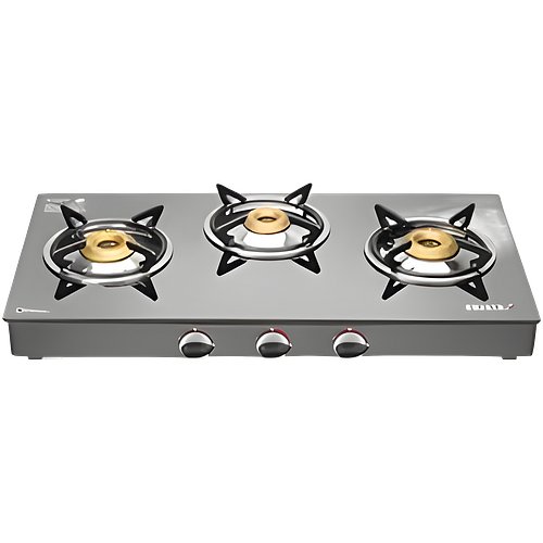 Sujata Standard Gas Stove 3 Burners | 9 Years Warranty | 3 Burner Gas Stove Glass Top, Stove 3 Burner, ISI Certified, SABAF Valve with LPG & PNG Compatible, 360° Nozzle, 8mm Thick Glass (Black)