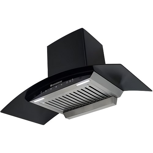 Wonderchef Ultima 90cm 1200 m3/hr Auto Clean Curved Glass Chimney | Baffle Filter | 1200M3/Hr powerful suction | Touch + 3 speed Motion Sensor control | Low Noise | 7 Year Warranty | Black