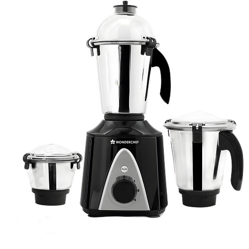 Wonderchef Hush BLDC Mixer Grinder | 3 Jars for Blending, Dry Grinding, Chutney Grinding | Low Friction | Low Noise | Conserves Power | Grind Masalas, Nuts, Coconut to Fruits/Vegetables | RPM 18,000