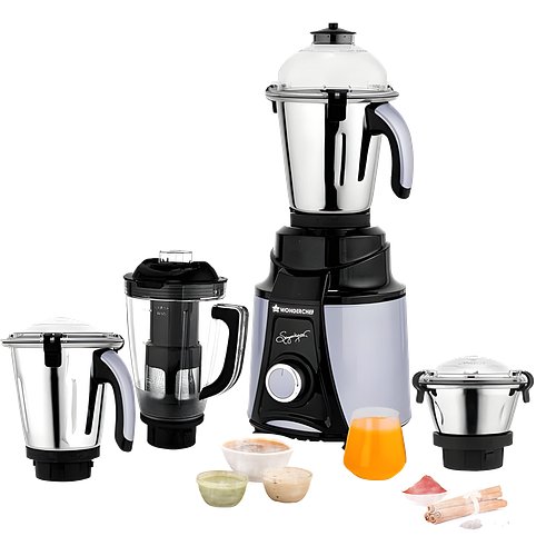Wonderchef Galaxy Mixer Grinder 1000 W 100% Copper Motor, 4 Stainless Steel Jars, Black & Grey, 5 Years Warranty