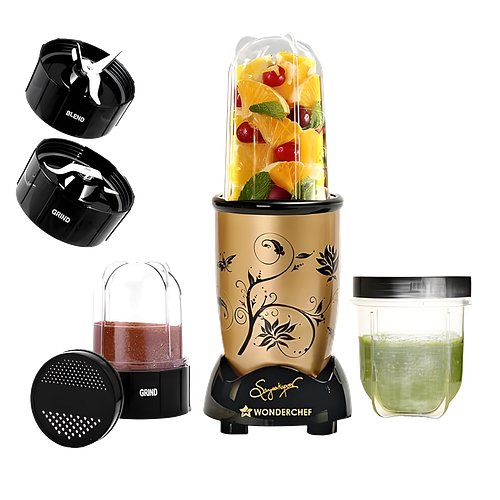 Wonderchef Nutri-blend Spring Mixer Grinder Blender & Smoothie Maker | 500W | 22000 RPM | 100% Copper Motor | 2 Unbreakable Jars | SS Blades | 2 Year Warranty | Yellow