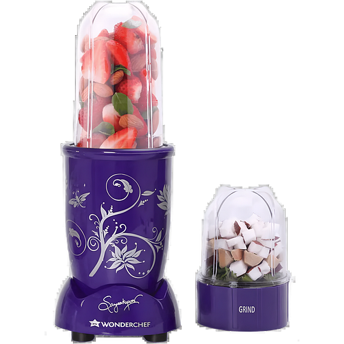 Wonderchef Nutri-blend 500W Mixer Grinder, 22000 RPM Motor, Smoothie Maker, Masala Grinder, Chutney Blender, 3 Unbreakable Jars & Sipper Jar, 2 Yr Warranty, Purple