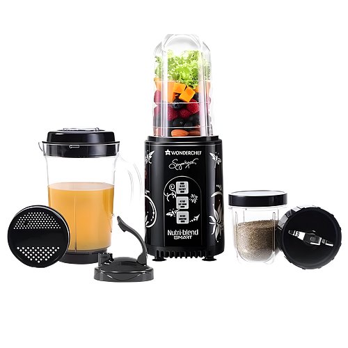 Wonderchef Nutri Blend Smart CKM Automatic Mixer Grinder with Dual Pulse Function | 22000 RPM | 100% Full Copper Motor | 4 Unbreakable Jars | 500 W | 2 Years Warranty | (Black)