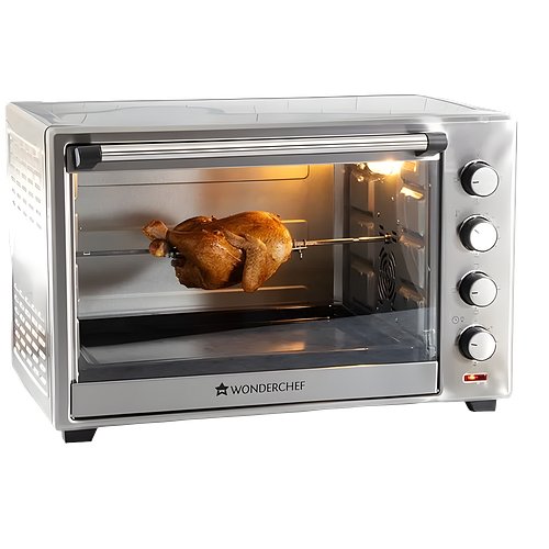 Wonderchef Oven Toaster Griller (OTG) - 48 litres, Steel with Rotisserie, Auto-Shut Off, Heat-Resistant Tempered Glass, 6-Stage Heat Selection Bake, Grill, Roast | Easy clean
