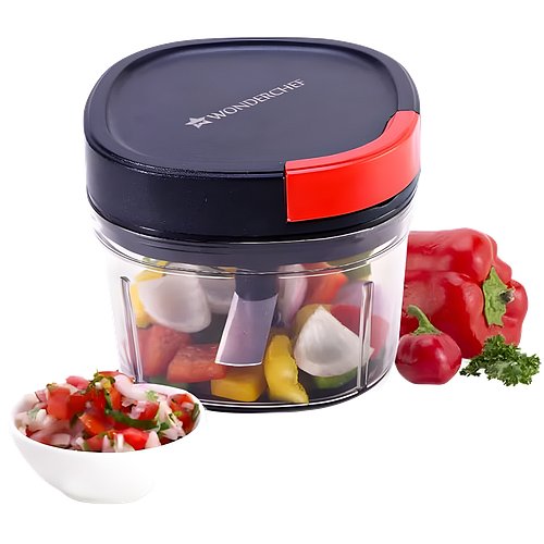 Wonderchef Glory String Vegetable Chopper with 6 Sharp SS Blade, Anti Slip Silicon Base Ring, Air Tight Lid, 900Ml, 1 Year Warranty