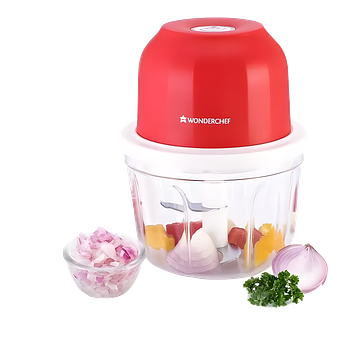 Wonderchef Zippy Rechargeable Wireless Electric Cordless Chopper, Stainless Steel Blades, One Touch Operation, 10 Seconds Chopping, Mincing Vegetable, Meat - 350 ML, 30 Watts, 1 Year Warranty