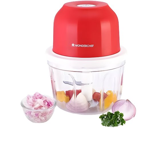 Wonderchef Zippy Rechargeable Wireless Electric Cordless Chopper, Stainless Steel Blades, One Touch Operation, 10 Seconds Chopping, Mincing Vegetable, Meat - 350 ML, 30 Watts, 1 Year Warranty