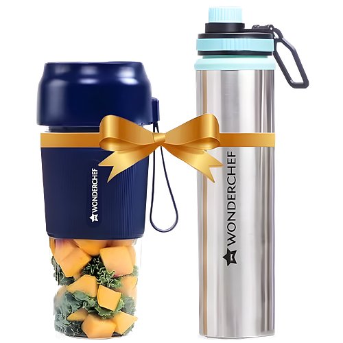 Wonderchef Nutri-cup Portable Blender + Sippy Stainless Steel Bottle, Gift Combo, For Family and Friends, Gift for Diwali and Other Festivals, House Warming