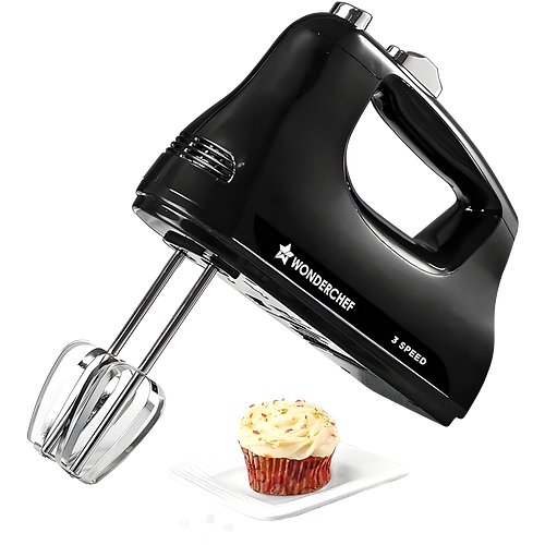 Wonderchef Essenza Hand Mixer | 3 Variable Speed Settings | 300W | For Beating, Whisking, Whipping, Kneading | Stainless-steel Beater and Kneader Attachments | Low Noise | Black | 2-Year Warranty