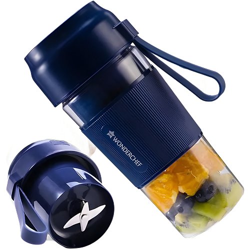 Wonderchef Nutri-Cup Portable Blender | USB Charging | Smoothie Maker | SS Blades | Battery Operated Rechargeable Blender | 300ml | Compact Size | Blue in Built jar