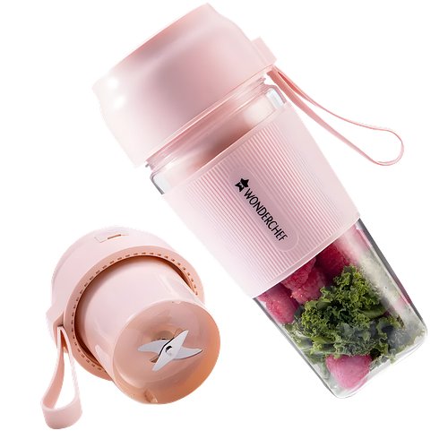 Wonderchef Plastic Nutri-Cup Portable Blender | Usb Charging | Smoothie Maker | Ss Blades | Battery Operated Rechargeable Blender | 300Ml | Compact Size | Pink, In Built Jar