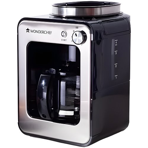 Wonderchef Regalia Bean-to-Cup Brew Coffee Maker with Grinder | Grind Coffee Beans | Get Fresh Aromatic Powder | Brew 4 cups | Glass Carafe | Easy Control Dial | 2 Years Warranty | Steel