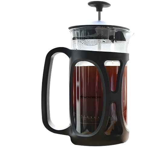 Wonderchef French Press Coffee & Tea Maker 350 ml|Borosilicate Glass Carafe|4 Level Filtration System|Stainless Steel Plunger with Mesh|1-2 Cups of Coffee|Brews in Just 3 Minutes|Black|1 Year Warranty
