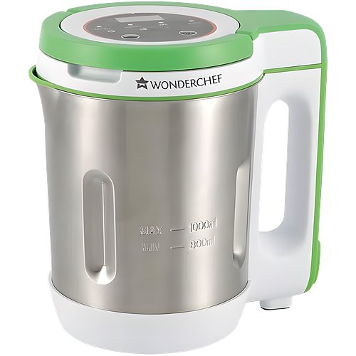 Wonderchef Automatic Soup Maker | 1.0 Litre | 800 Watts Heater | SS Blades & Bowl (Jug) | Soup in just 20 mins | 2 Years Warranty | White, Green & steel