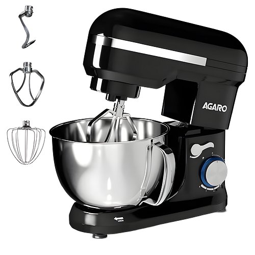 AGARO Royal Stand Mixer 1000W with 5L SS Bowl and 8 Speed Setting I Includes Whisking Cone, Mixing Beater & Dough Hook, and Splash Guard, 2 Years Warranty, (Black)