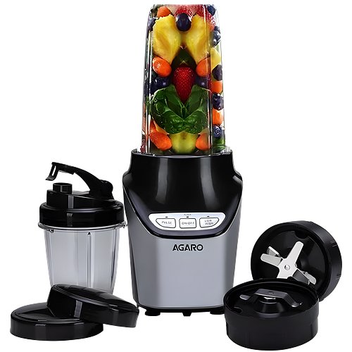AGARO Marvel Nutri Blender, BPA Free 2 Tritan Jars, 1000W, 100% Copper Motor, 2 Speed Modes with Pulse, Detachable Base, Stainless Steel Blades, Blend, Mix, Grind, Smoothie, Juice Maker, Black